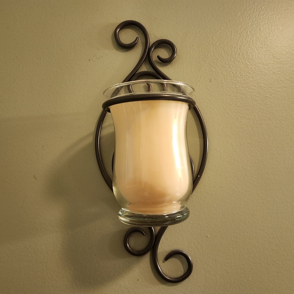 PartyLite Slim Hurricane Wall Sconce AND PartyLite Fr. Vanilla Hurricane Candle